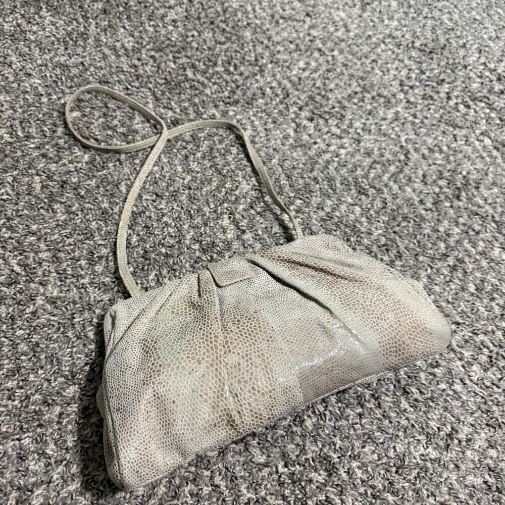 VTG Hobo International Shoulder Bag Frame Snake Skin Leather Print Beige New